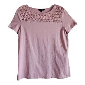 BANANA REPUBLIC Women XS S Top Smocked Mauve Pink Short Sleeve Cotton Modal 34"